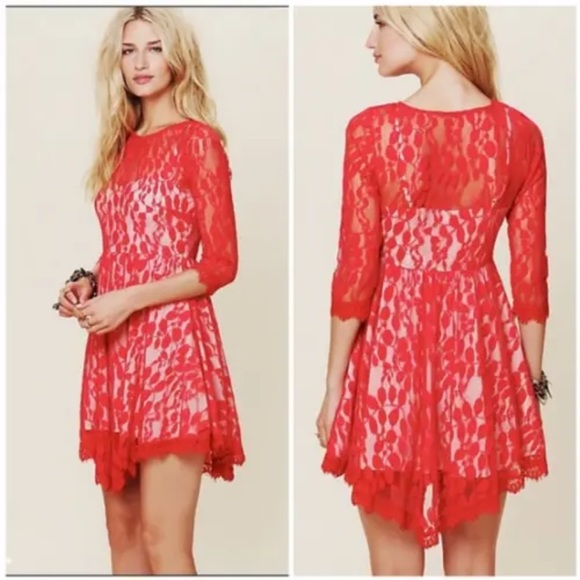 Free People Dresses & Skirts - Free People Floral Mesh Lace Dress